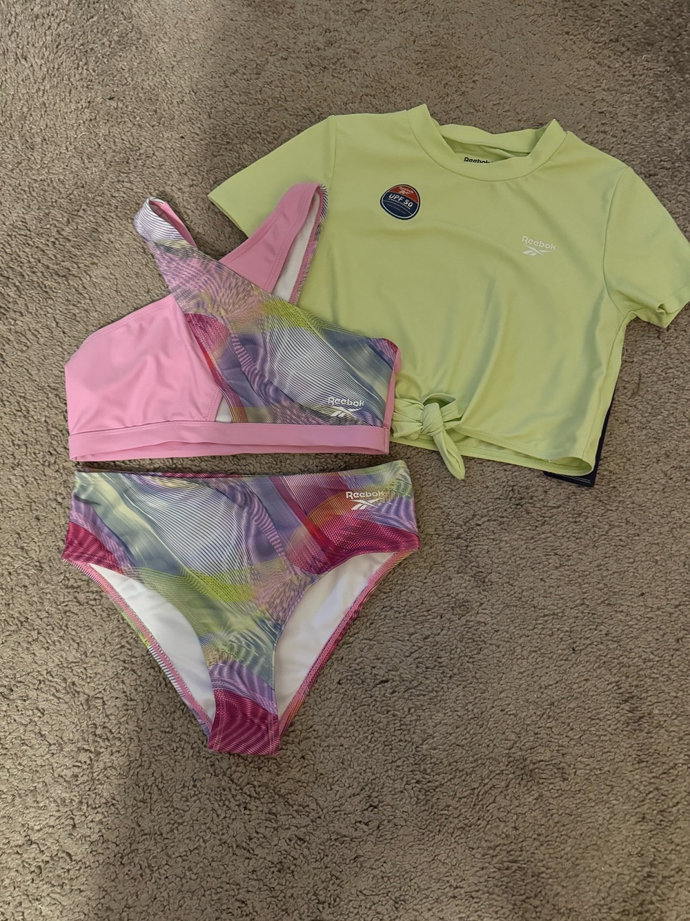 Cute Reebok girls size 10 teen pink 2 piece swim suit rash guard new